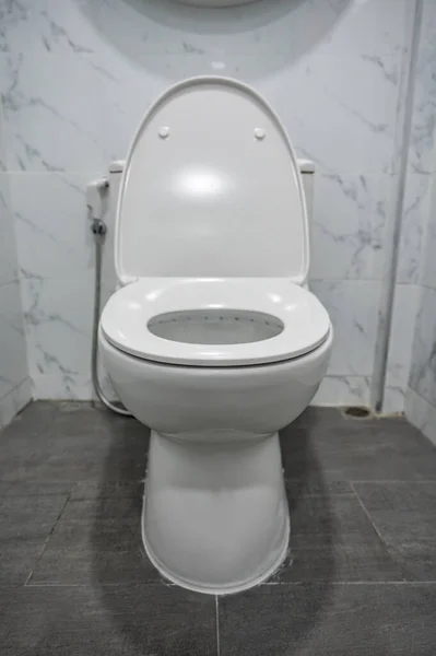 Біла Керамічна Миска Відкритою Кришкою Сучасному Туалеті — стокове фото