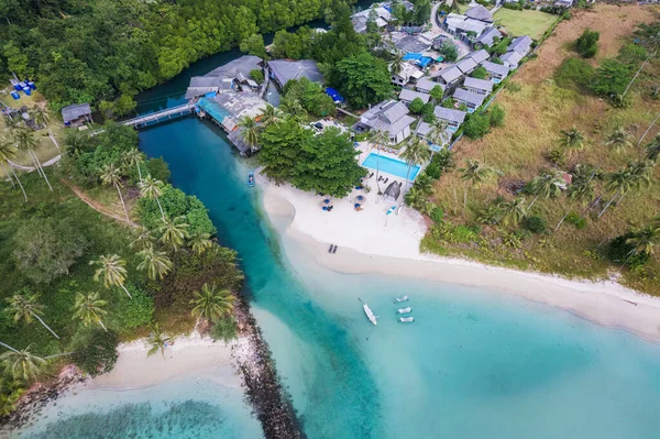 Aerial View Beautiful Tropical Sea Paradise Beach Jungle Resort Sunny — Stock Photo, Image