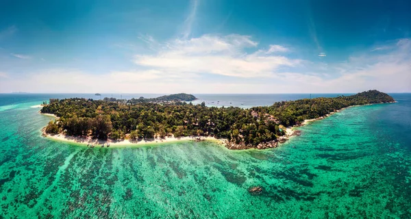 Vista Aérea Panorámica Hermosa Playa Mar Tropical Con Agua Esmeralda — Foto de Stock