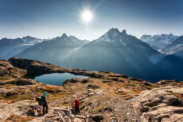 Bela Paisagem Dos Alpes Franceses Lac Des Cheserys Com Mont — Fotografia de Stock