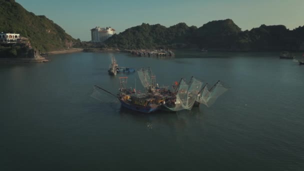 Doświadcz Spokoju Tradycyjnych Łodzi Rybackich Cat Port Long Bay Wietnam — Wideo stockowe