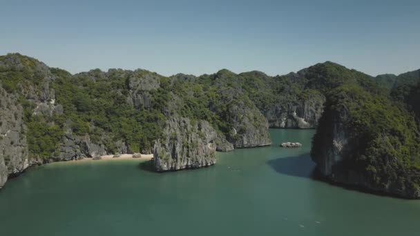 探索越南下龙湾的魅力 因为游客们喜欢那里原始的海水和迷人的海滨景色 提供了一个完美的放松和冒险的结合 — 图库视频影像