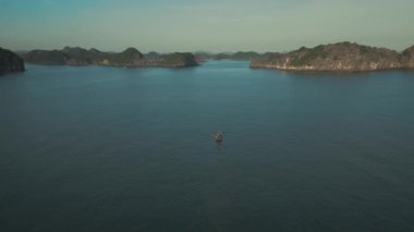 Vietnam 'ın Ha Long Körfezi' ndeki Cat Ba City yakınlarında gece vakti balık tutma deneyimi. Ay ışığıyla aydınlanan gökyüzünün altında bir gece balığa çıkan tekneleri izlemek. Bu ikonik konumun sakinliğini keşfedin..