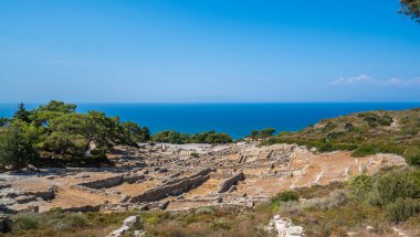 Panorama of the Archaeological site of Ruins of Ancient Kamiros, Rhodos Island, Greece
