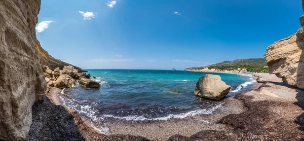 Fourni Beach Bay Apolakkia Greece August 2022 Wide Angle Panoramic Telifsiz Stok Imajlar