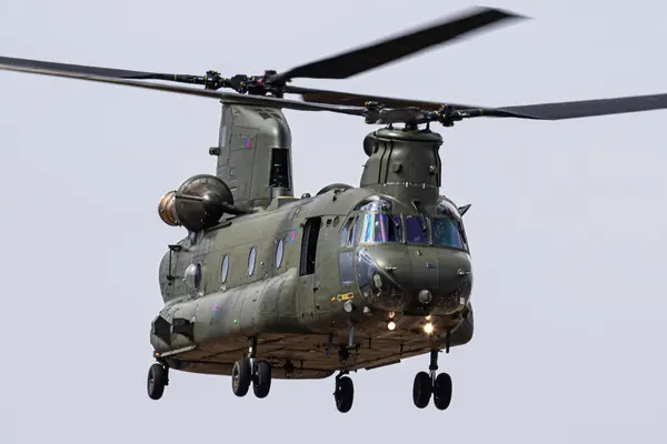 stock image FAIRFORD / UNITED KINGDOM - JULY 13, 2018: Royal Air Force CH-47 Chinook HC6 ZH891 transport helicopter display for RIAT Royal International Air Tattoo 2018 airshow