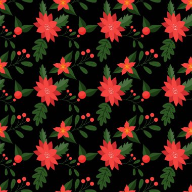 Noktalı ve yapraklı kusursuz Noel çiçekleri..