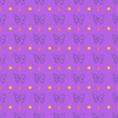 Çiçekler ve Kelebekler Kusursuz Vektör Deseni Tasarımı