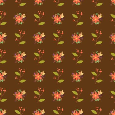 Kahverengi arkaplan üzerinde sevimli renkli çiçekler dikişsiz desen