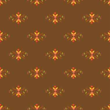 Kahverengi arkaplan üzerinde sevimli renkli çiçekler dikişsiz desen