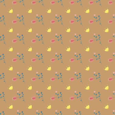 El çizimi küçük çiçek deseni tasarımı