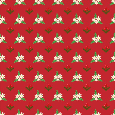 Yapraklı ve ökseotlu düz noel desenli tasarım