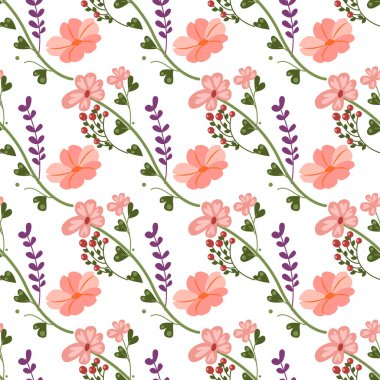 Beyaz arka planda çiçek açan çiçek desenli ücretsiz vektör botanik çizimi