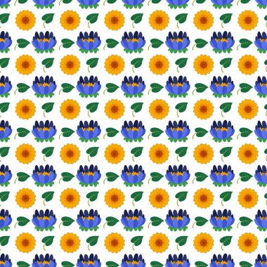 Geceleyin Yaz Çiçekleri Kusursuz Vektör Deseni Tasarımı