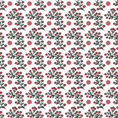 Yapraklı ve böğürtlenli botanik Noel deseni.