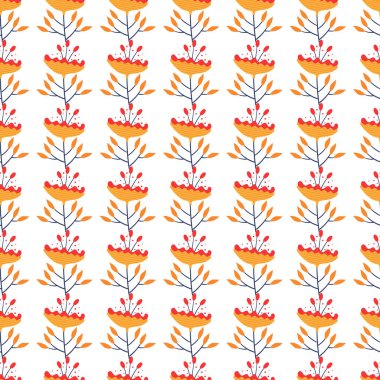 Noel çiçekleri, kutsal yapraklar ve küçük kar taneleriyle kusursuz kış vektör deseni..