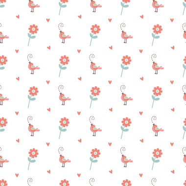 Sevimli aşk çiçekleri Kusursuz Vektör Deseni Tasarımı
