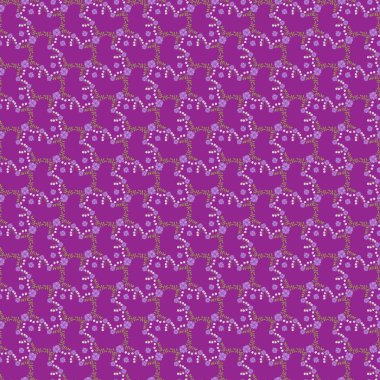 Canlı dekoratif desenler. Beyaz ve leylak renkleri ile karışık çiçek düzenlemeleri. Mor bir arkaplanla çelişiyor. Tekstil, duvar kağıdı veya dijital tasarım projeleri için ideal.