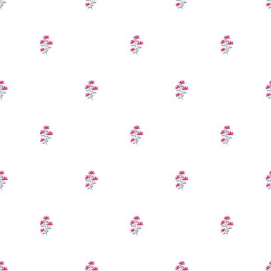 Beyaz arka planda küçük pembe çiçeklerin bulunduğu zarif ve pürüzsüz bir desen. Kumaş tasarımı, duvar kağıtları ve dijital projeler için mükemmel. Hassas ve zamansız bir çiçek teması gerektirir..