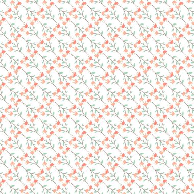 Zarif pembe çiçekler ve pürüzsüz desenli yeşil yapraklar içeren zarif çiçek deseni kumaş, duvar kağıdı veya dijital kullanım için mükemmel..