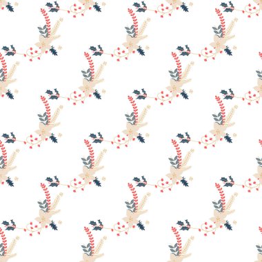 Çekici, pürüzsüz desenli, neşeli çiçekler ve kutsal yapraklar yumuşak, şenlikli bir tonda, bayram süslemeleri yapmak için mükemmel..