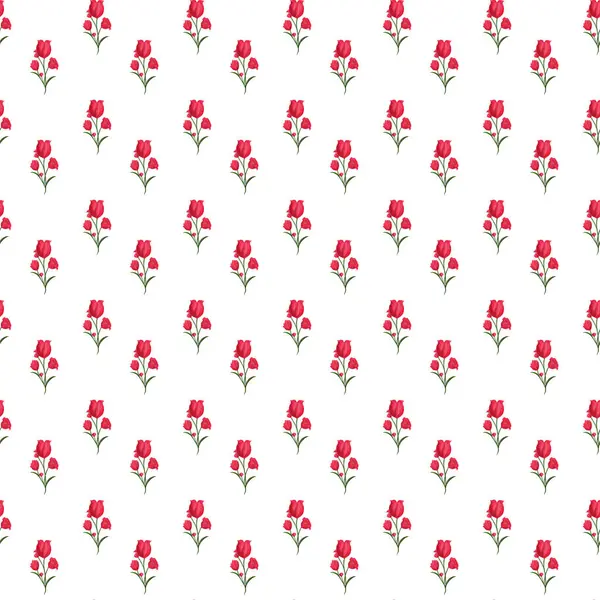 Çiçeksiz desenli, canlı kırmızı güller beyaz arka planda, tasarım projeleri, tekstil veya zarif ve zamansız estetik bir hediye paketi için mükemmel bir şekilde düzenlenmiş..