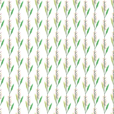 Yeşil yaprakları ve pembe çiçekleri içeren zarif bir dekoratif desen. Beyaz arka planda düzenli olarak tekrar eden bir sıra. Sanatsal, tasarım veya dekoratif amaçlar için hem dijital hem de basılı olarak mükemmel..