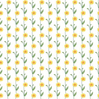 Parlak sarı ayçiçekleri, tekstil, duvar kağıtları veya dekorasyon projelerinde kullanılmak üzere neşeli ve canlı bir tasarım oluşturur..