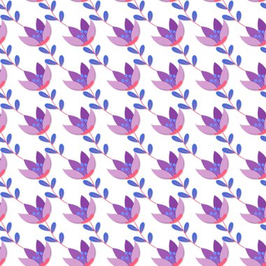 Soyut mor çiçeklerden oluşan, parlak mavi ve pembe detaylarla süslenmiş, pürüzsüz bir desen. Zarafet ve doğadan esinlenilmiş temaları sergileyen projelerde tekstil tasarımı, arka plan ve yaratıcı kullanım için mükemmel..