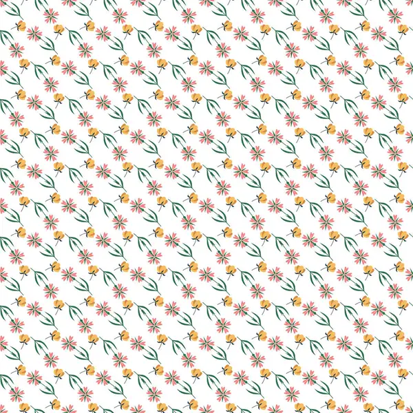 Sarı ve pembe çiçekleri içeren güzel çiçek desenleri kusursuz dizayn edilmiş yeşil yapraklı beyaz arka planda. Dekorasyon, tekstil veya duvar kağıtları için ideal.