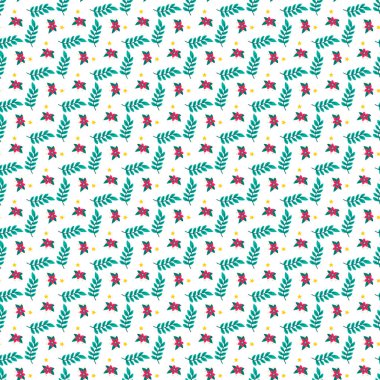 Pembe çiçeklerin ve yeşil yaprakların zarif tasarımlar, dekoratif motifler veya ilkbahar çizimleri için mükemmel arkaplanlı kusursuz desenleri..