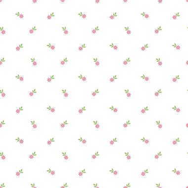 Pembe çiçekler ve yeşil yapraklarla süslenmiş pürüzsüz beyaz bir arka plan taze, dekoratif bir çiçek motifi yaratır. Tekstil, duvar kağıtları, ambalaj kağıdı, web tasarımı ve kırtasiye projeleri için ideal