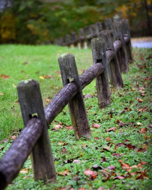 Kırsal ahşap çitler, Kingsport, Tennessee 'deki Warriors Yolu Eyalet Yolu' ndaki ağaçlara kadar uzanır..