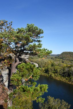 Arkansas, Calico Rock 'taki City Bluff Overlook' dan bakıldığında aşağıdaki huzurlu ve dingin beyaz nehri görüyoruz..