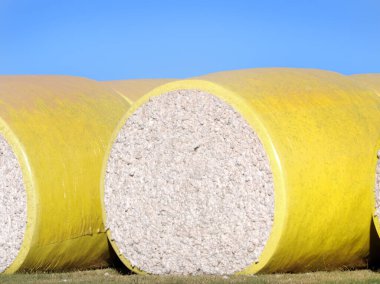 Büyük sarı pamuklu balya, Doğu Arkansas 'ta sevkiyata hazır..