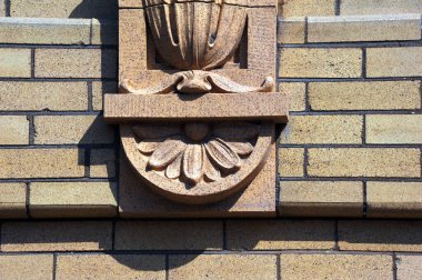 Decorative Stonework enhances the exterior of the old train depot in Livingston, Montana. clipart