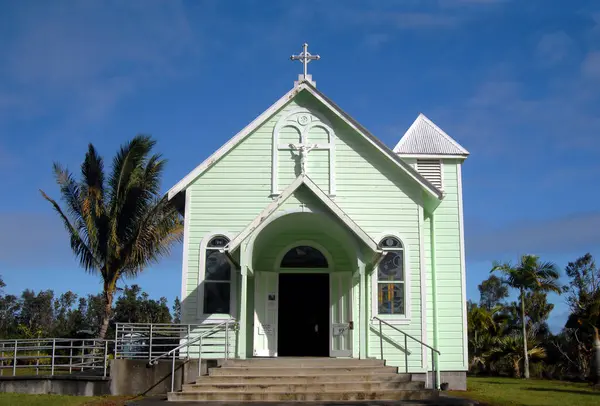 stock image Historic early 1900's church called the Star of the Sea Painted Church is located on the Big Island of Hawaii.  Catholic church has painted murals by Belgian Catholic Priest.