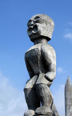 Hawaiian carving displayed at the Puuhonuaa O Honaunau National Historical Park on the Big Island of Hawaii. clipart