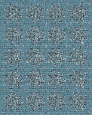 Background image is denim blue with rows of stamped white daisies and polka dots.  Image is cracked and textured. clipart