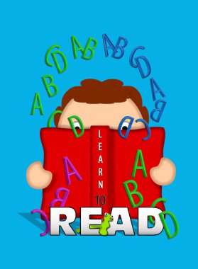 İllüzyon, çocuğun açık bir kitap tuttuğunu ve kitabın sayfalarından süzülen alfabenin harflerine baktığını gösteriyor. Kitap kurdu mektupların arasında sürünüyor ve diyor ki:.