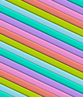 Tuğla, mor, pembe, turuncu, mavi ve yeşil renkli üç boyutlu köşegen çizgiler.