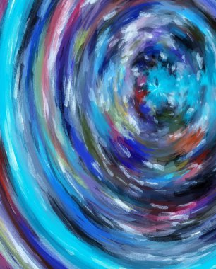 Lekeli renkler tüneli küçülen bir girdap içinde kaybolur. Mavi, turuncu, beyaz, kırmızı ve mor lekeler bu soyut tünelin duvarlarını oluşturur..