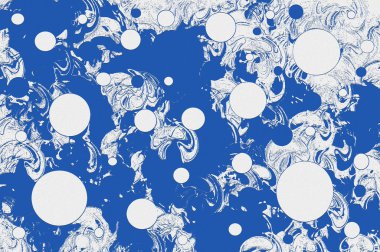 Gaz ve galaksilerin kütleli yörüngelerinde dönen gezegenlerin pürüzlü desenli resimleri. Beyaz gazlı mavi ve beyaz gezegenler.