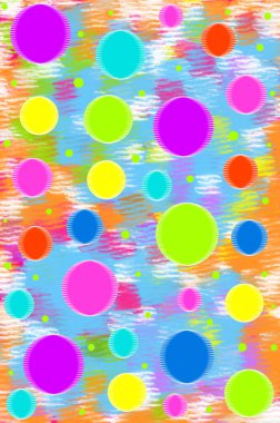 Background has mixture of aqua, orange, pink and white.  Scrapbook page has floating circles of fun colors in cool colors of aqua, lime, purple, yellow and hot pink. clipart