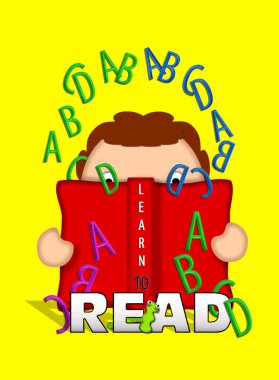 İllüzyon, çocuğun açık bir kitap tuttuğunu ve kitabın sayfalarından süzülen alfabenin harflerine baktığını gösteriyor. Kitap kurdu mektupların arasında sürünüyor ve diyor ki:.