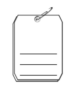 Grafiksel illüstrasyon iki etiketin ataçla tutturulduğunu gösteriyor. Etiketteki satırlar kişiselleştirme için boş.