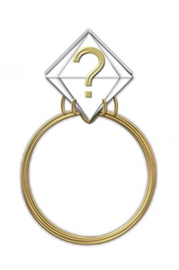 Soru işareti, alfabedeki elmas yüzük, altın rengidir ve 14 karatlık altın bir yüzükte duruyor..