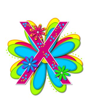 Alfabedeki X harfi Hippi Çiçek Gücü 'nü oluşturur. Sıcak pembe ve beyazla özetlenir. Mektup, canlı ve sıcak renklerde büyük katmanlı bir Daisy 'nin üzerinde duruyor. Her harfi küçük papatyalar süslüyor..