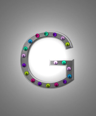 The letter G, in the alphabet set 