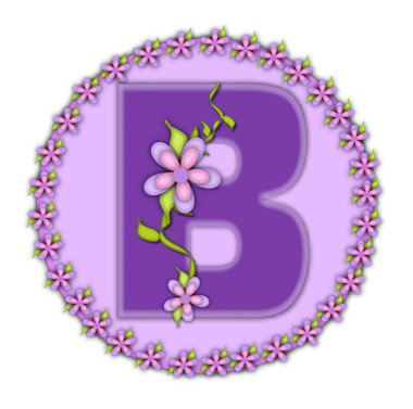 Alfabedeki B harfi, Petite Floral seti, yumuşak leylaktır. Sarmaşıklara ve çiçeklere tırmanıyor leylak harfine sarılıyorlar..